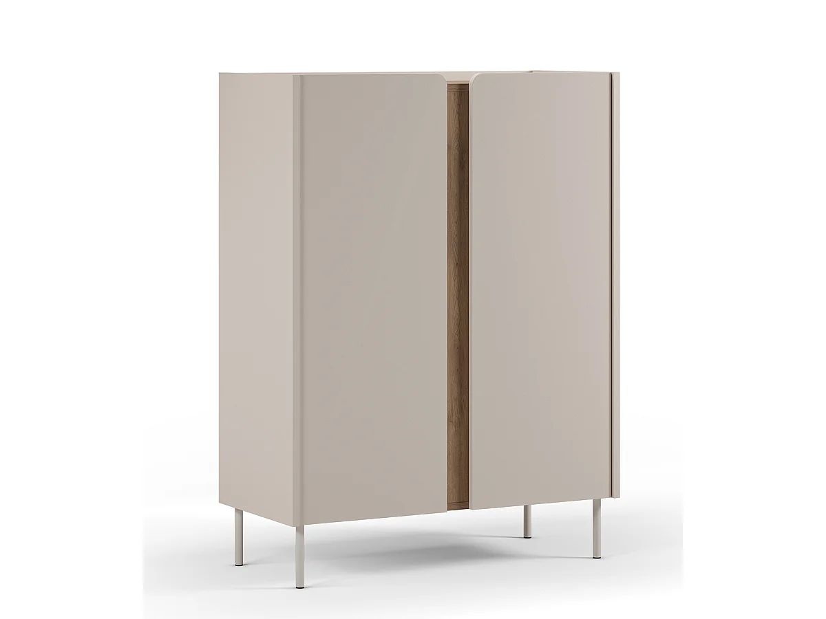Buffet, meuble de rangement avec 2 portes aspect bois coloris crème, chêne et pieds en métal - Longueur 90 x Profondeur 40,50 x Hauteur 120 cm
