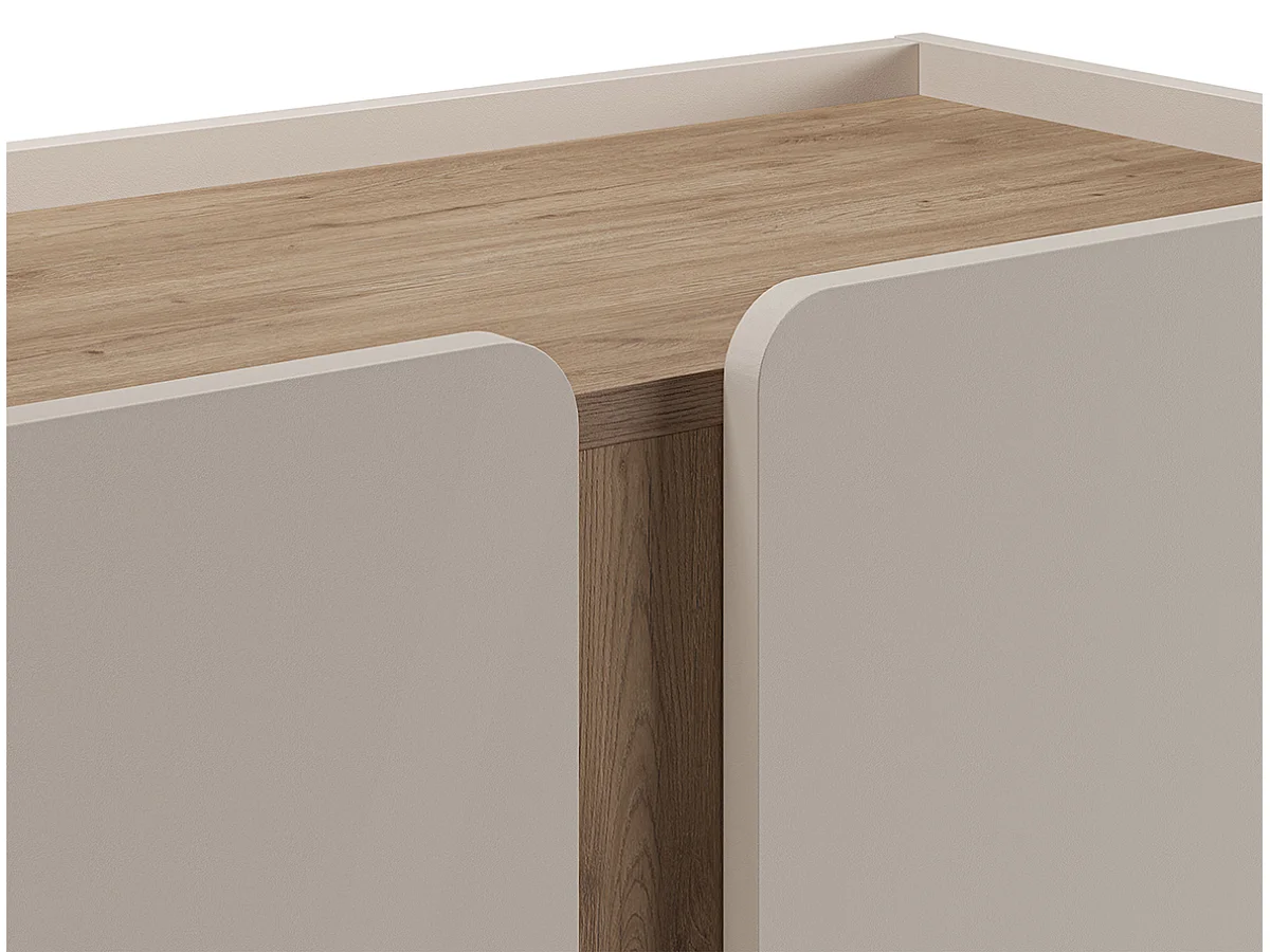 Buffet, meuble de rangement avec 2 portes aspect bois coloris crème, chêne et pieds en métal - Longueur 90 x Profondeur 40,50 x Hauteur 120 cm