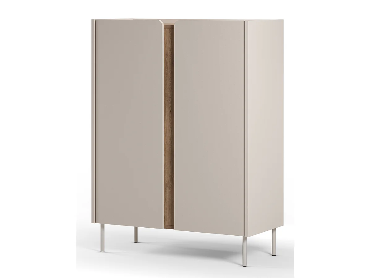 Buffet, meuble de rangement avec 2 portes aspect bois coloris crème, chêne et pieds en métal - Longueur 90 x Profondeur 40,50 x Hauteur 120 cm