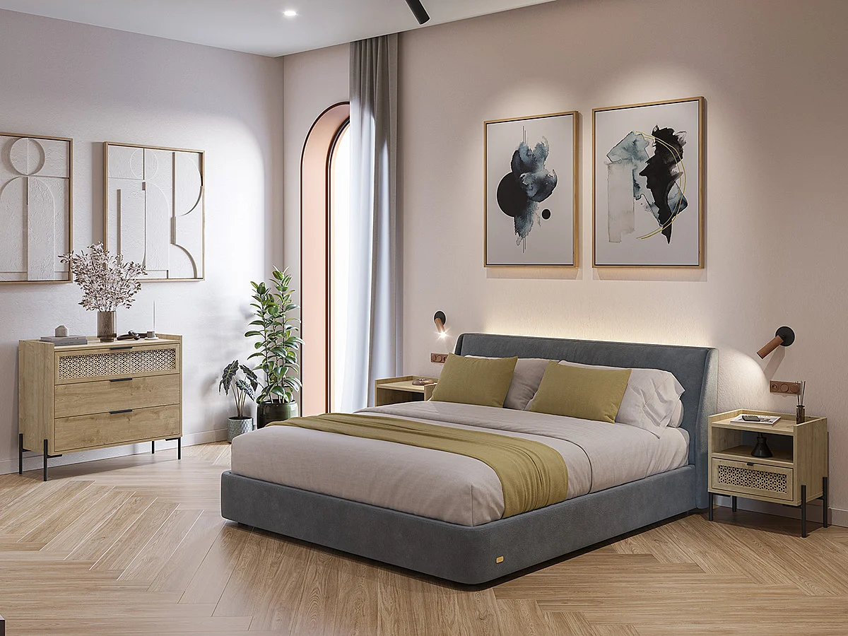 Commode, meuble de rangement avec 3 tiroirs aspect bois coloris chêne, pieds en métal noir -Longueur 90 x Profondeur 40 x Hauteur 80 cm