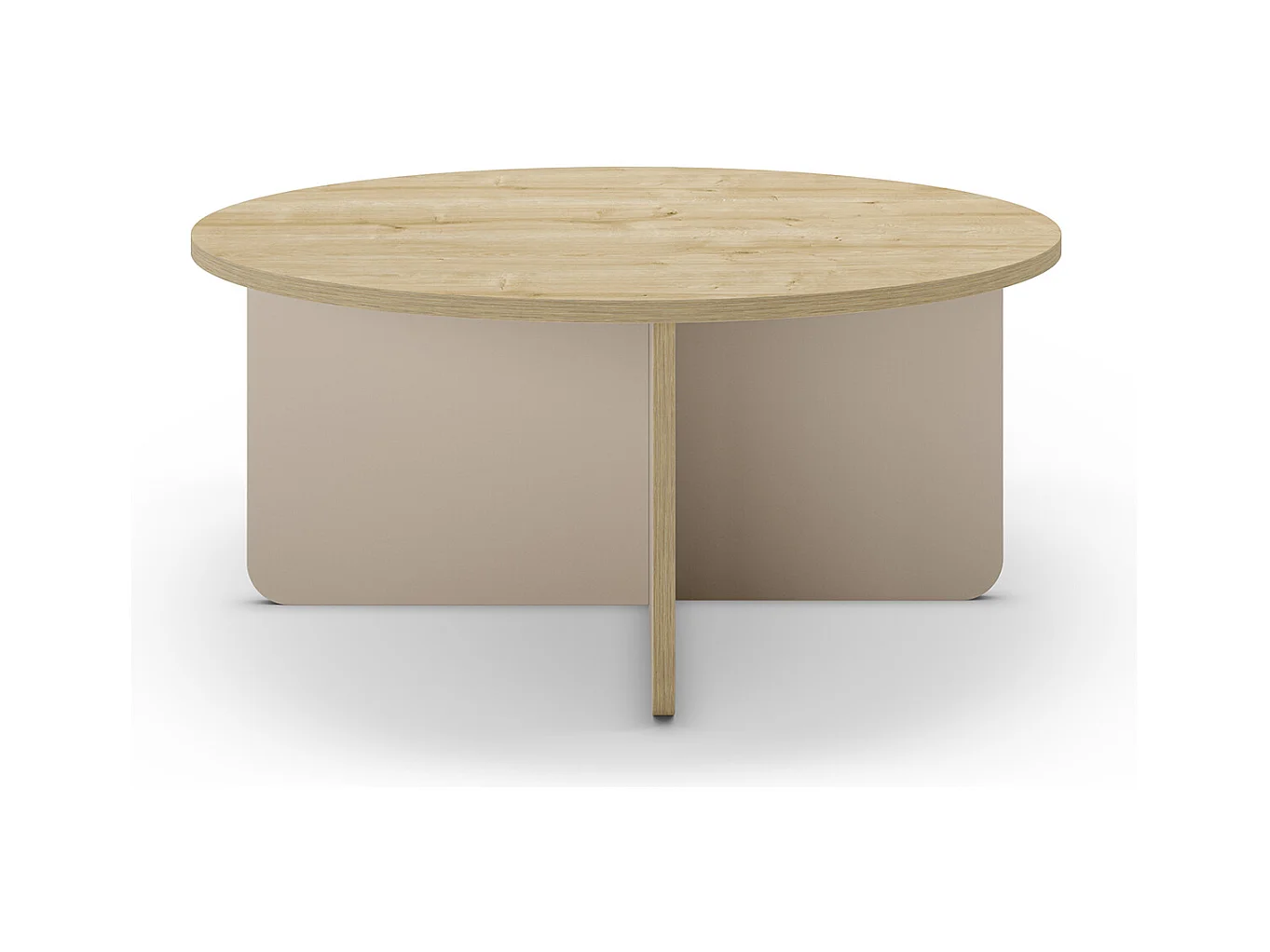 Table basse, table de salon ronde aspect bois coloris chêne, pieds coloris crème  - diamètre 80 x Hauteur 38 cm