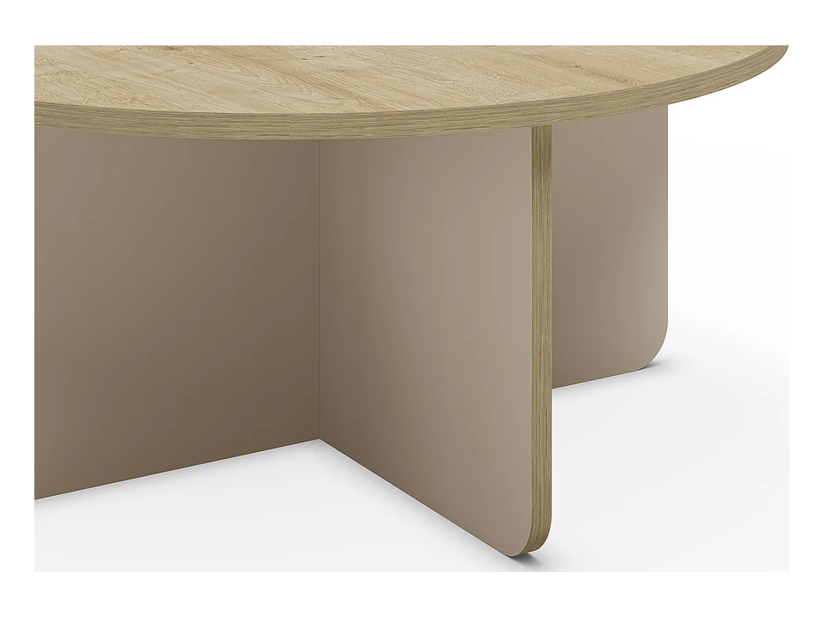 Table basse, table de salon ronde aspect bois coloris chêne, pieds coloris crème  - diamètre 80 x Hauteur 38 cm