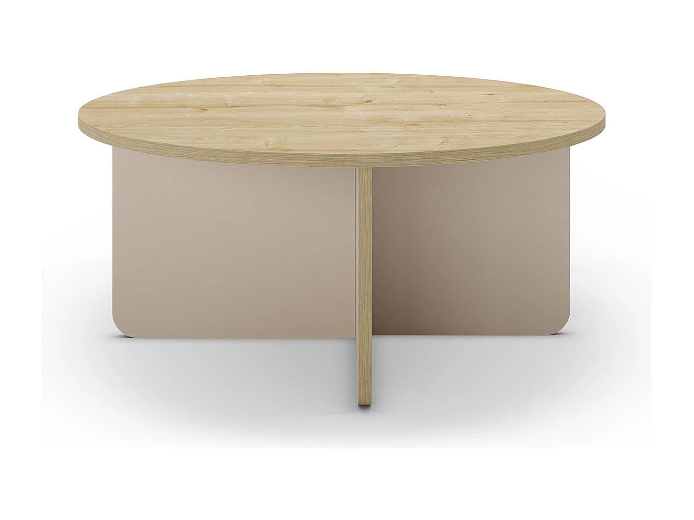 Table basse, table de salon ronde aspect bois coloris chêne, pieds coloris crème  - diamètre 80 x Hauteur 38 cm