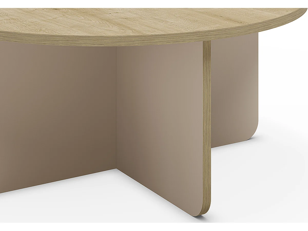 Table basse, table de salon ronde aspect bois coloris chêne, pieds coloris crème  - diamètre 80 x Hauteur 38 cm