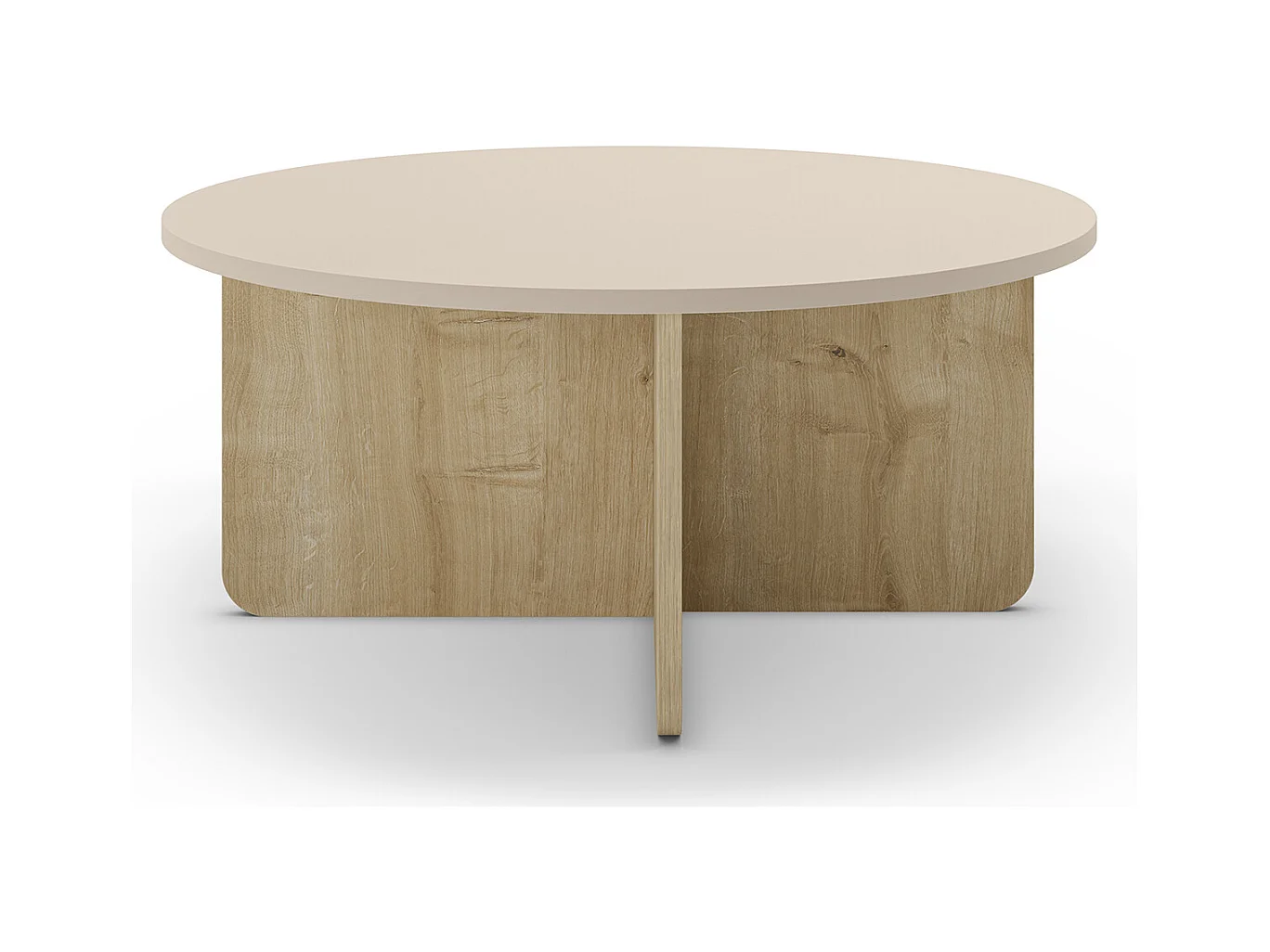 Table basse, table de salon ronde aspect bois coloris crème - diamètre 80 x Hauteur 38 cm