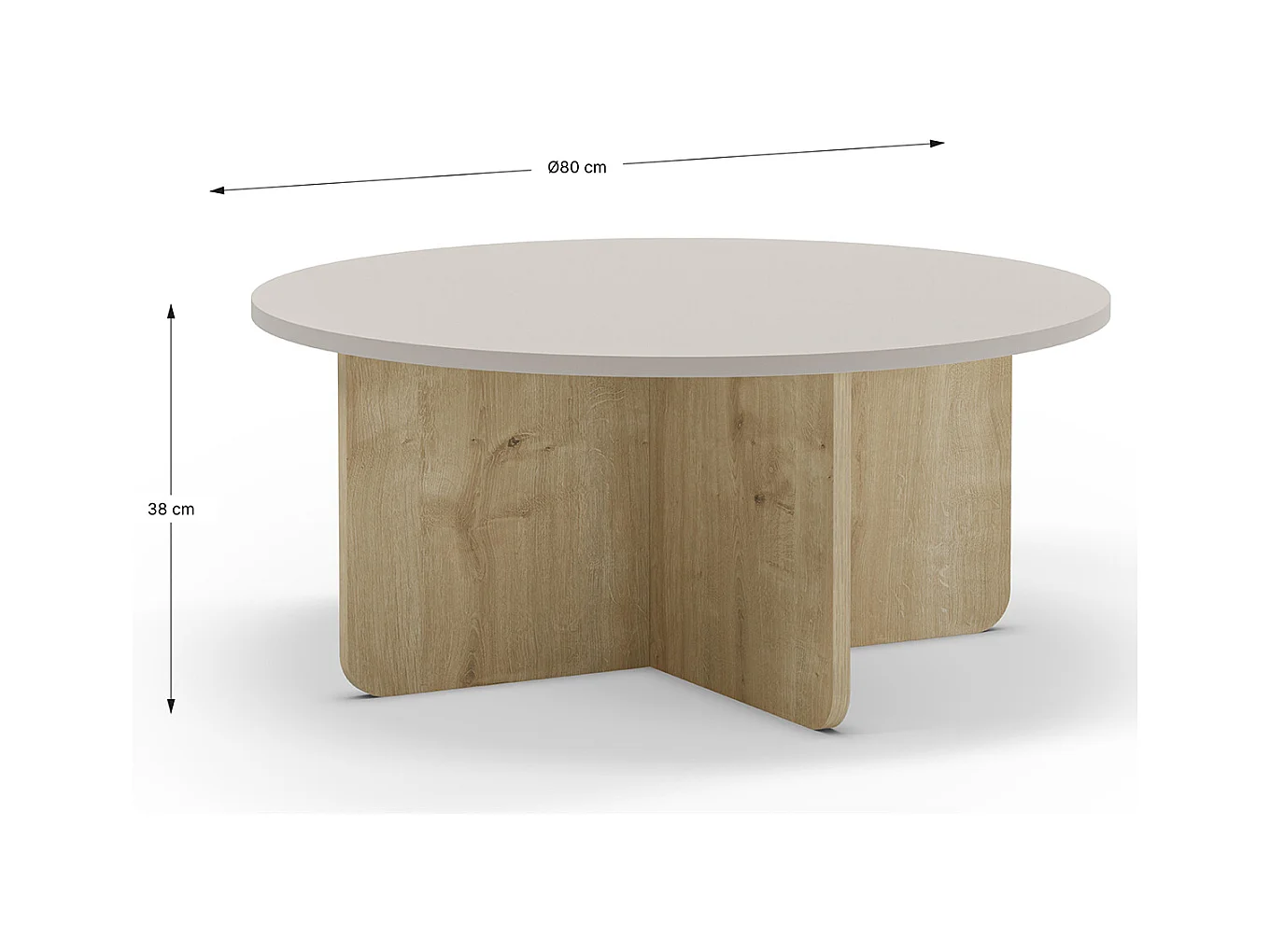 Table basse, table de salon ronde aspect bois coloris crème - diamètre 80 x Hauteur 38 cm