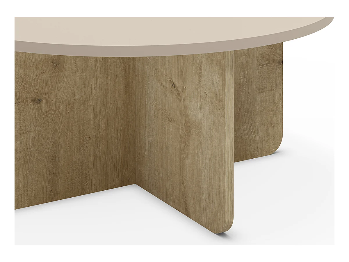 Table basse, table de salon ronde aspect bois coloris crème - diamètre 80 x Hauteur 38 cm