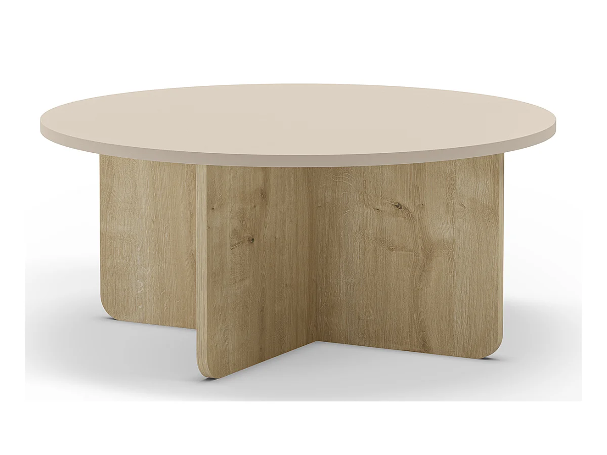 Table basse, table de salon ronde aspect bois coloris crème - diamètre 80 x Hauteur 38 cm
