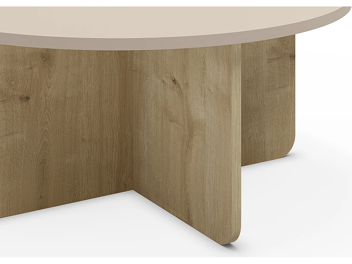 Table basse, table de salon ronde aspect bois coloris crème - diamètre 80 x Hauteur 38 cm