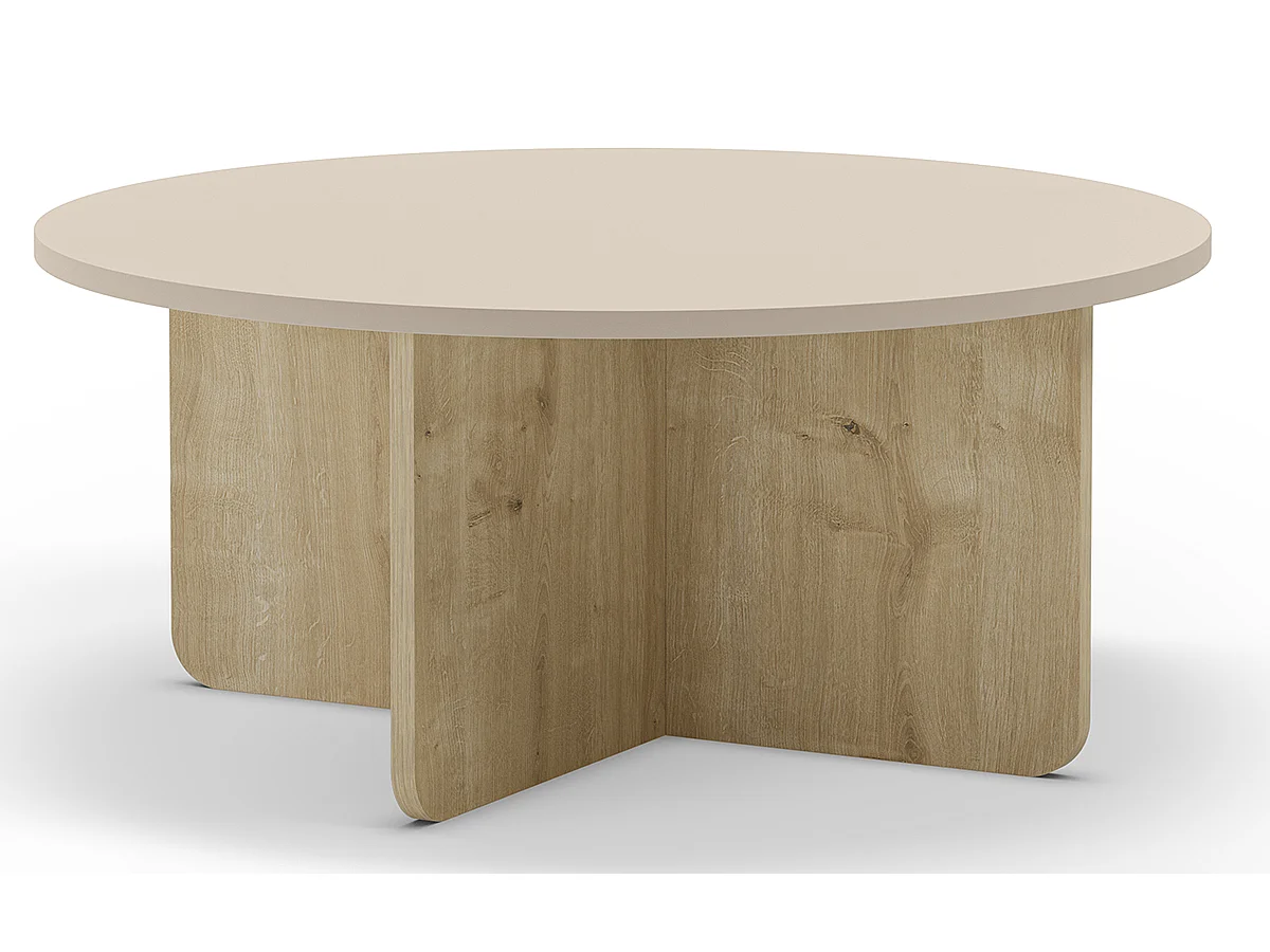 Table basse, table de salon ronde aspect bois coloris crème - diamètre 80 x Hauteur 38 cm