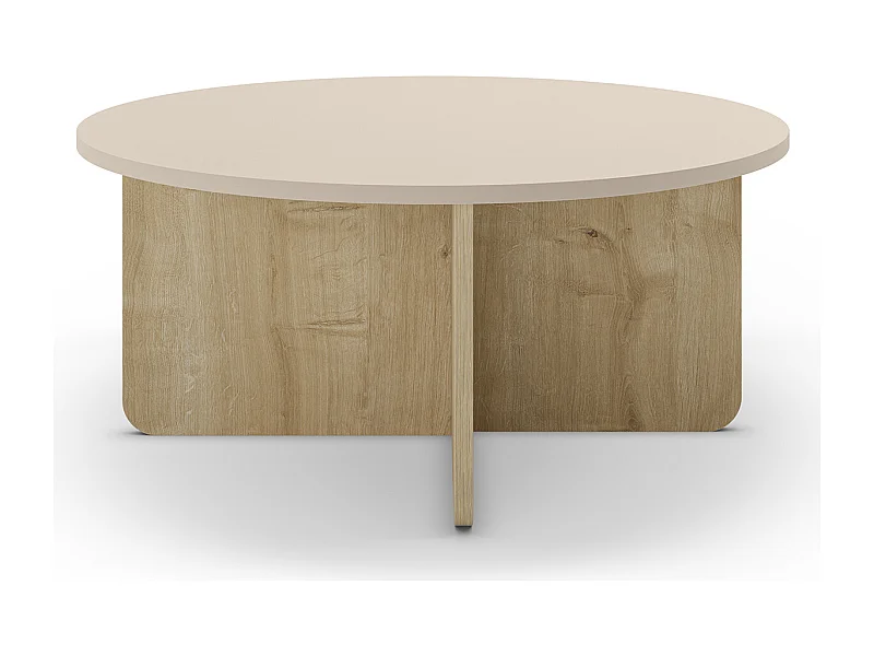 Table basse, table de salon ronde aspect bois coloris crème - diamètre 80 x Hauteur 38 cm