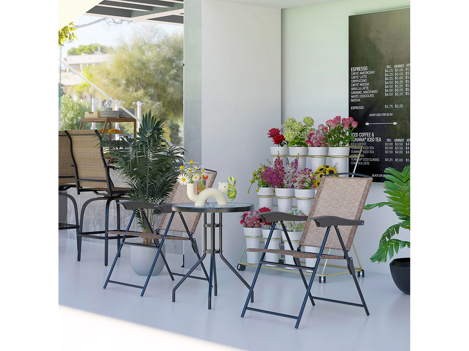 Set mobili da giardino 3 pezzi con tavolino e 2 sedie pieghevoli