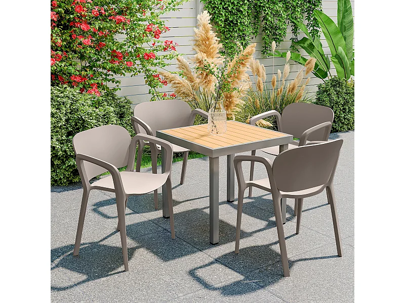 Set 4 sedie da giardino impilabili e moderne in plastica grigio