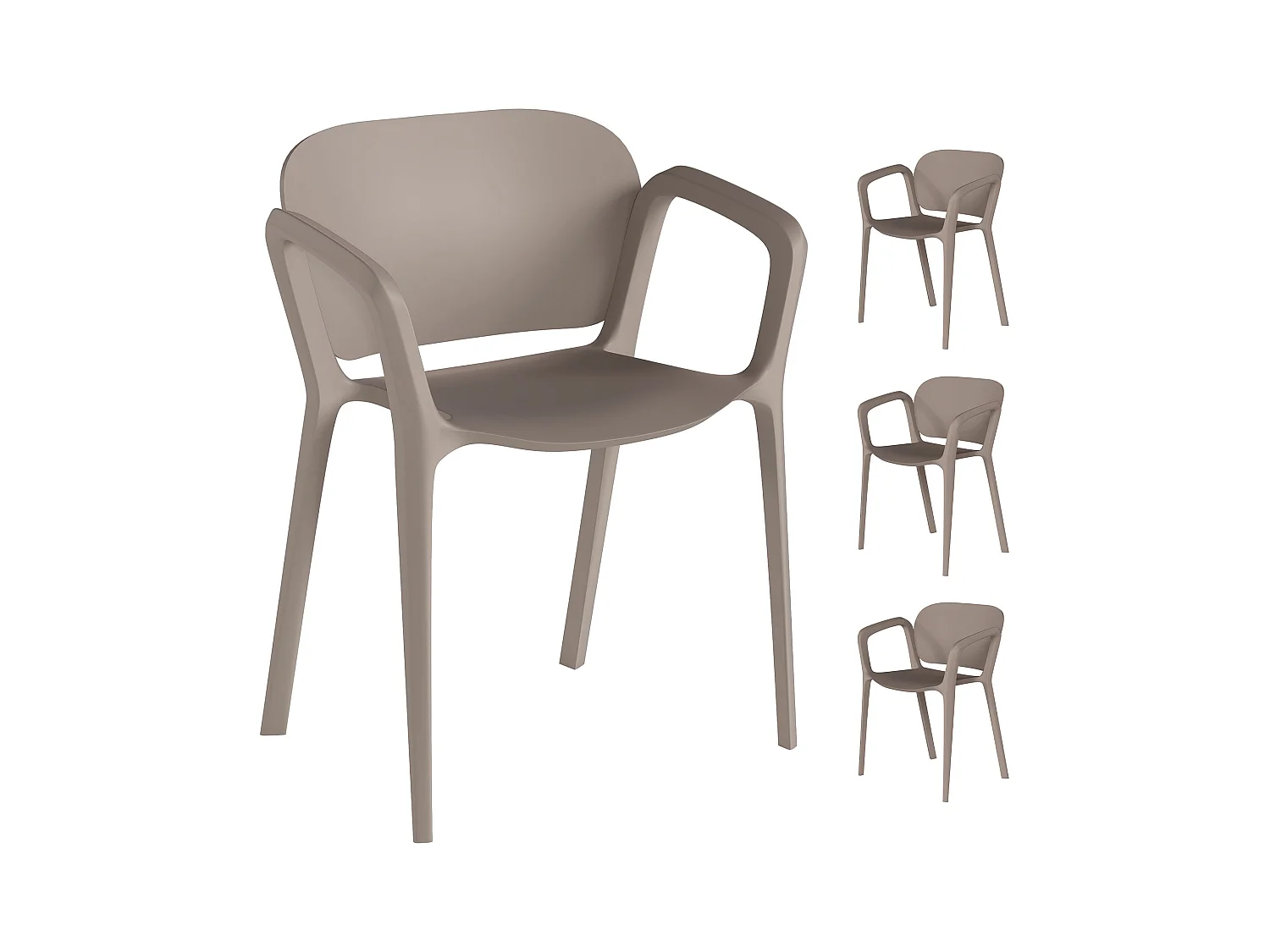 Set 4 sedie da giardino impilabili e moderne in plastica grigio