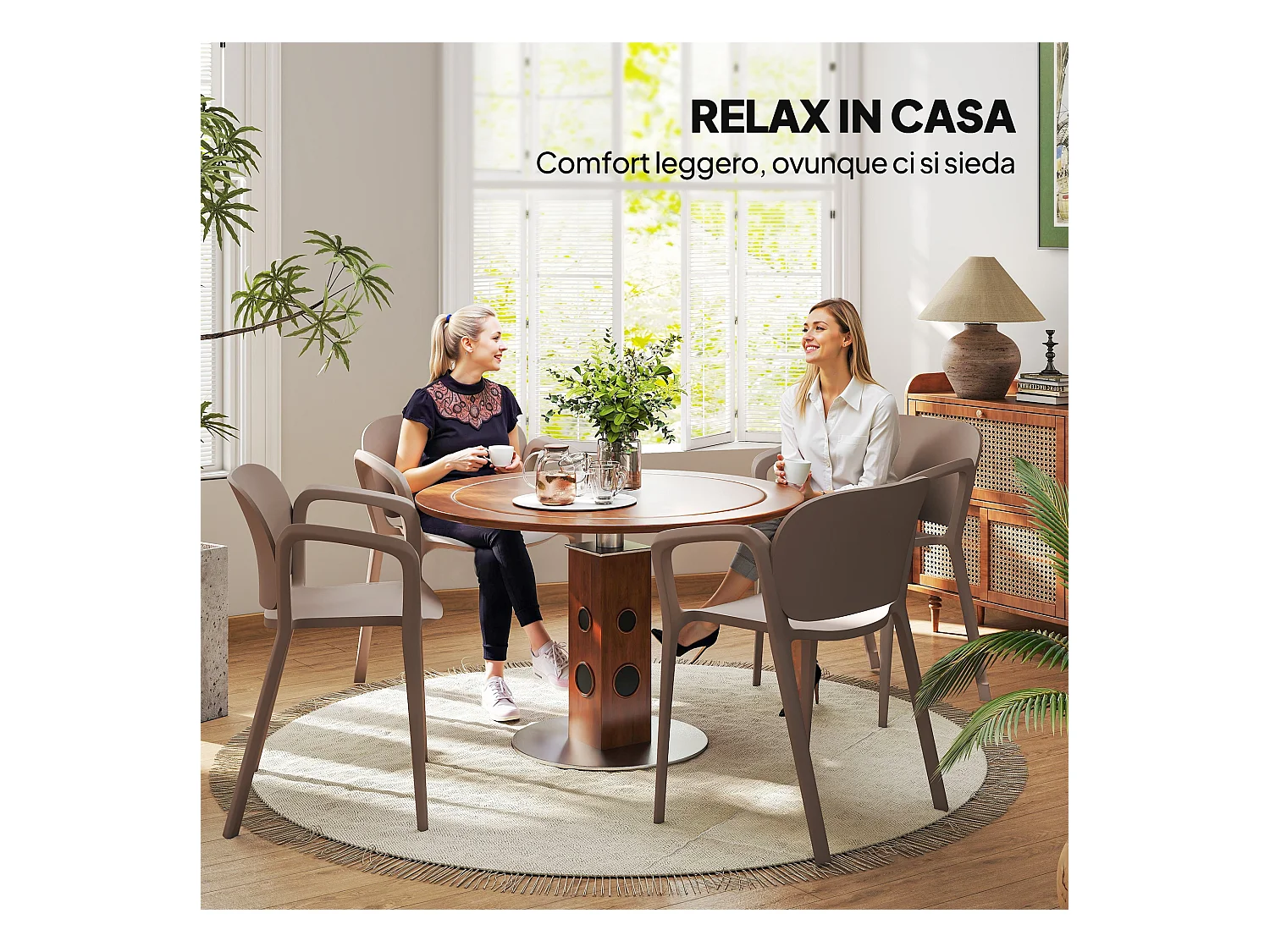 Set 4 sedie da giardino impilabili e moderne in plastica grigio