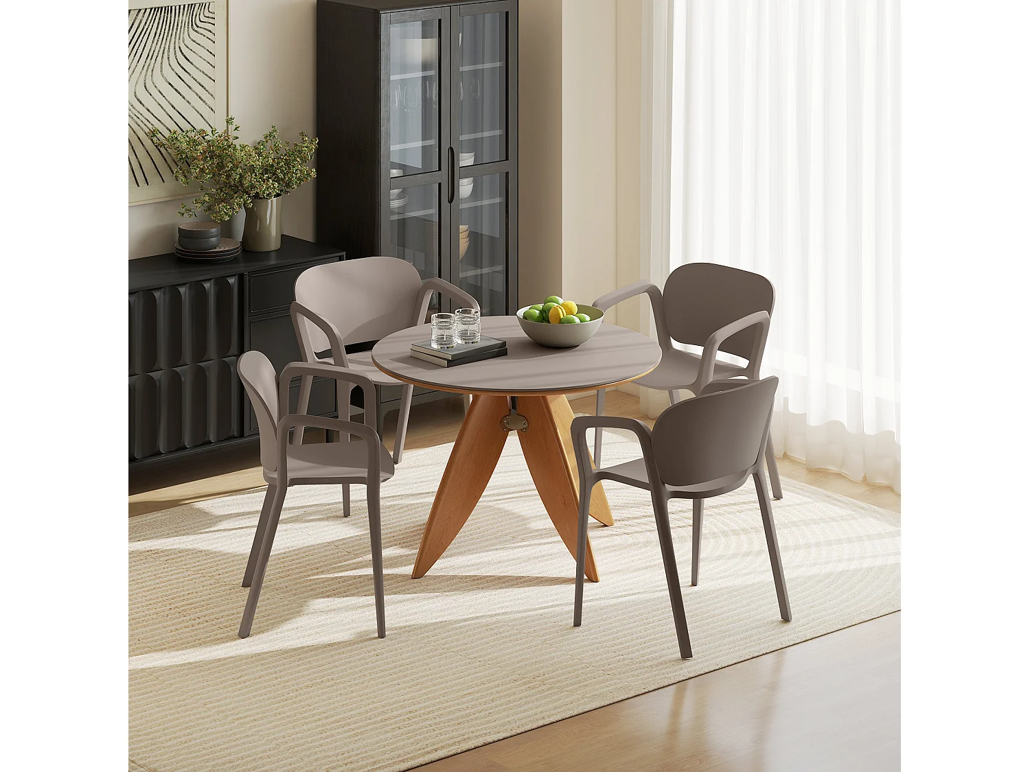 Set 4 sedie da giardino impilabili e moderne in plastica grigio