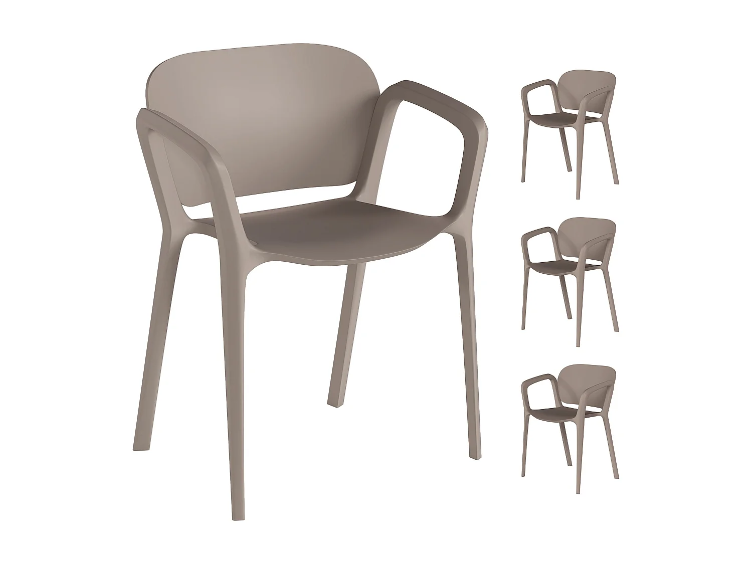 Set 4 sedie da giardino impilabili e moderne in plastica grigio