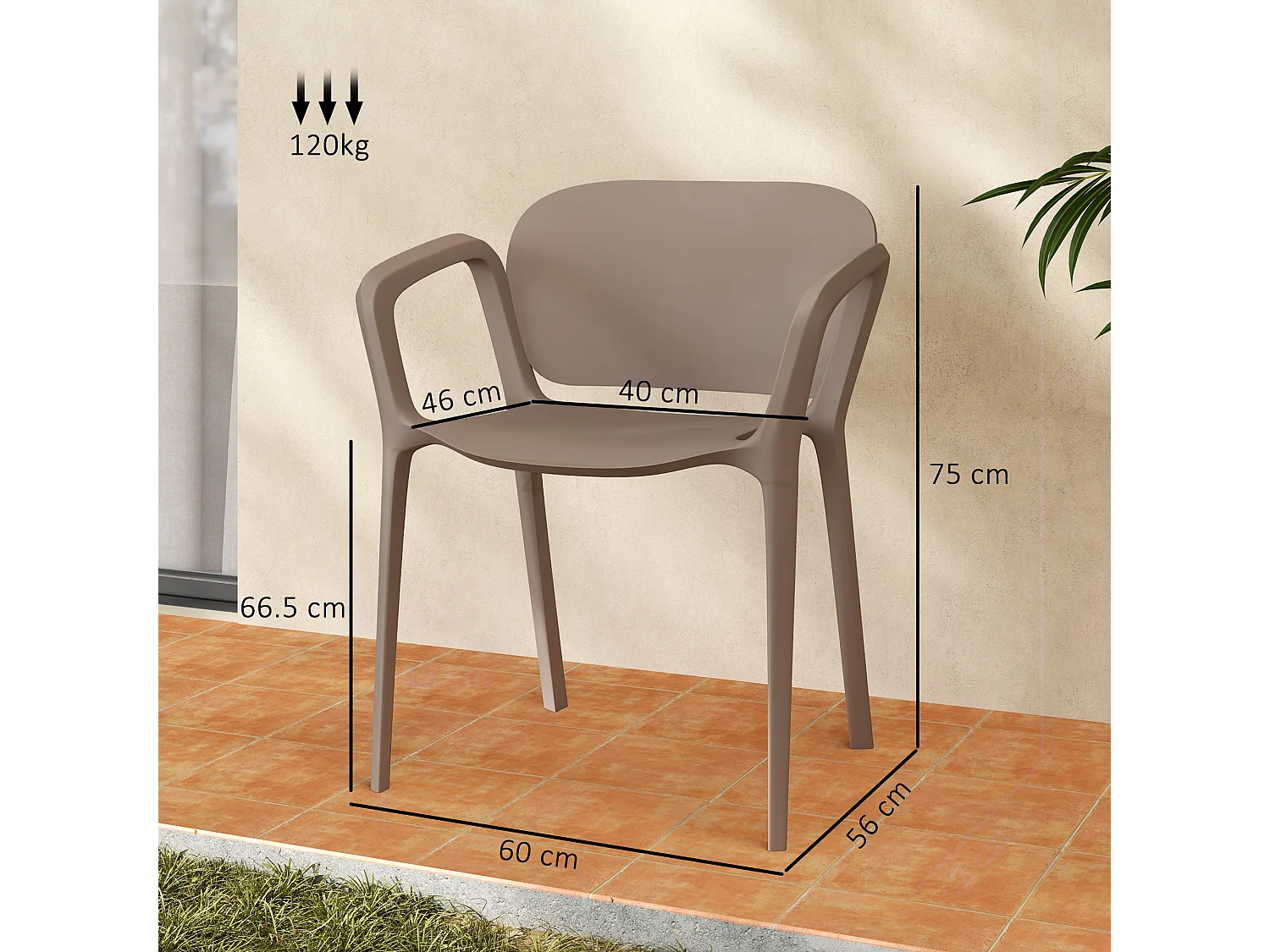 Set 4 sedie da giardino impilabili e moderne in plastica grigio