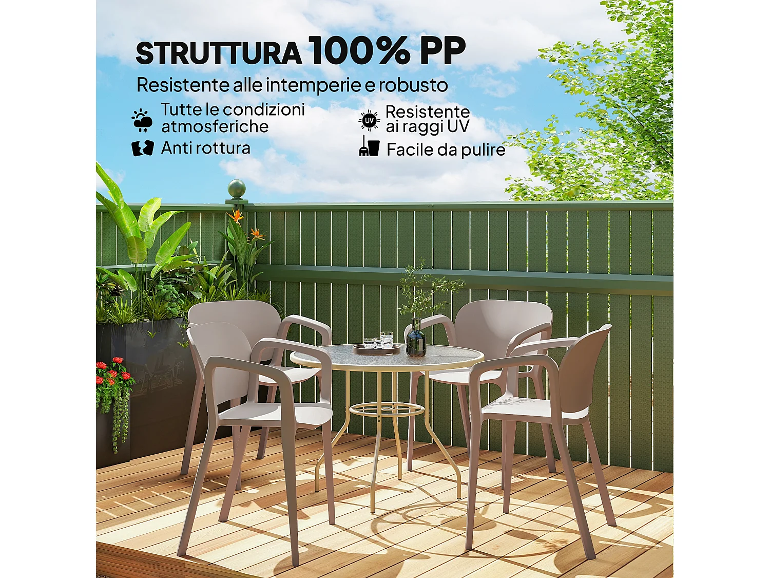 Set 4 sedie da giardino impilabili e moderne in plastica grigio