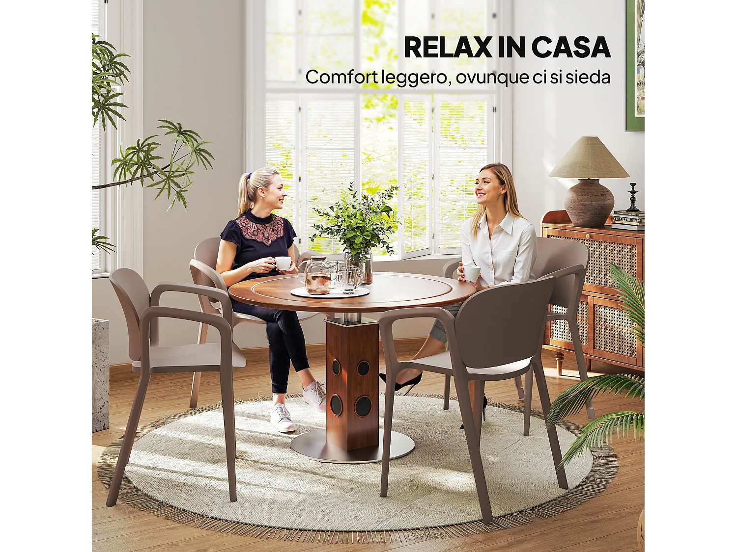 Set 4 sedie da giardino impilabili e moderne in plastica grigio