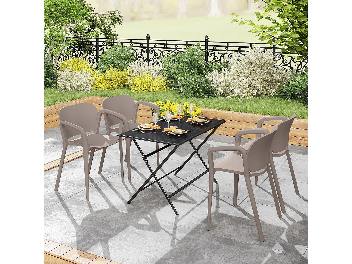 Set 4 sedie da giardino impilabili e moderne in plastica grigio