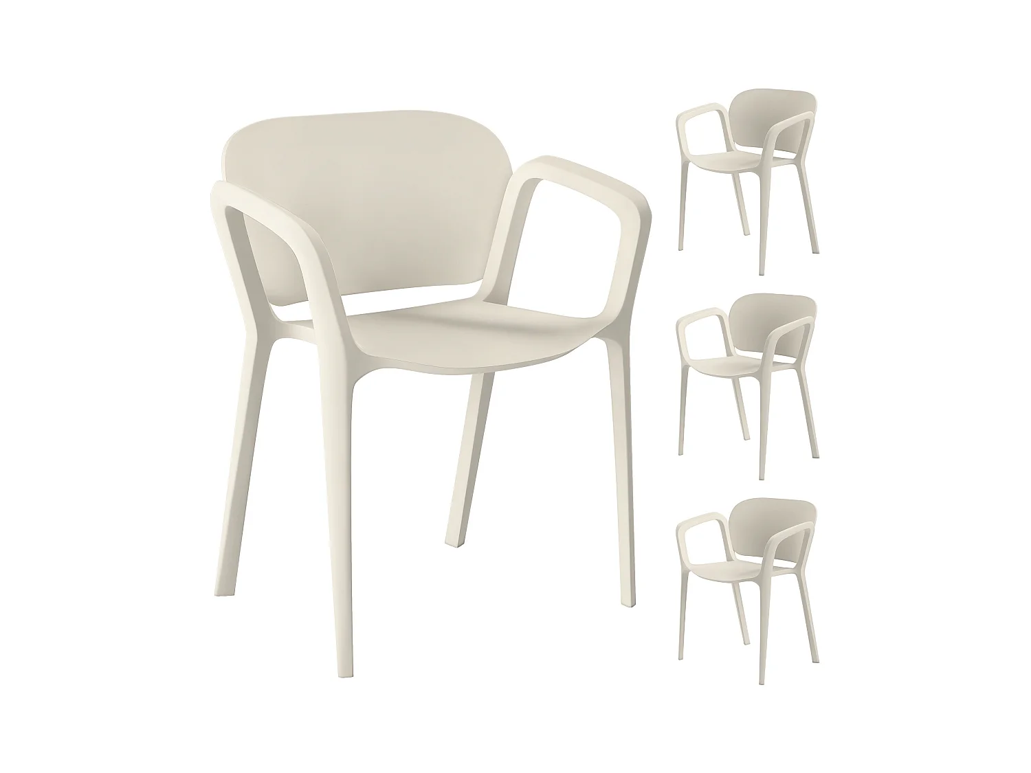 Set 4 sedie da giardino impilabili e moderne in pp bianco 60x56x75 cm