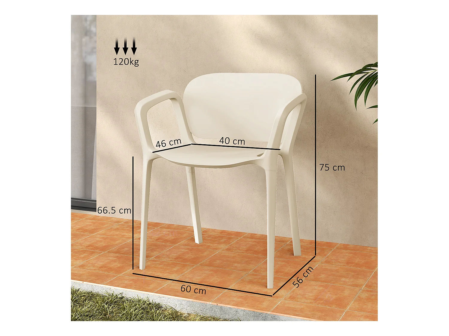 Set 4 sedie da giardino impilabili e moderne in pp bianco 60x56x75 cm