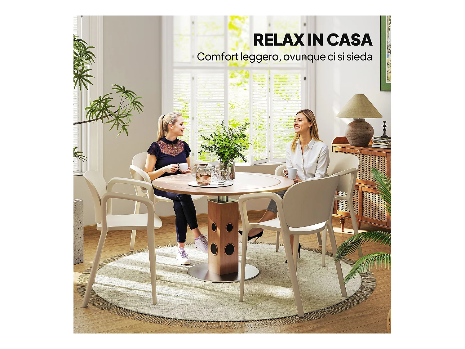 Set 4 sedie da giardino impilabili e moderne in pp bianco 60x56x75 cm