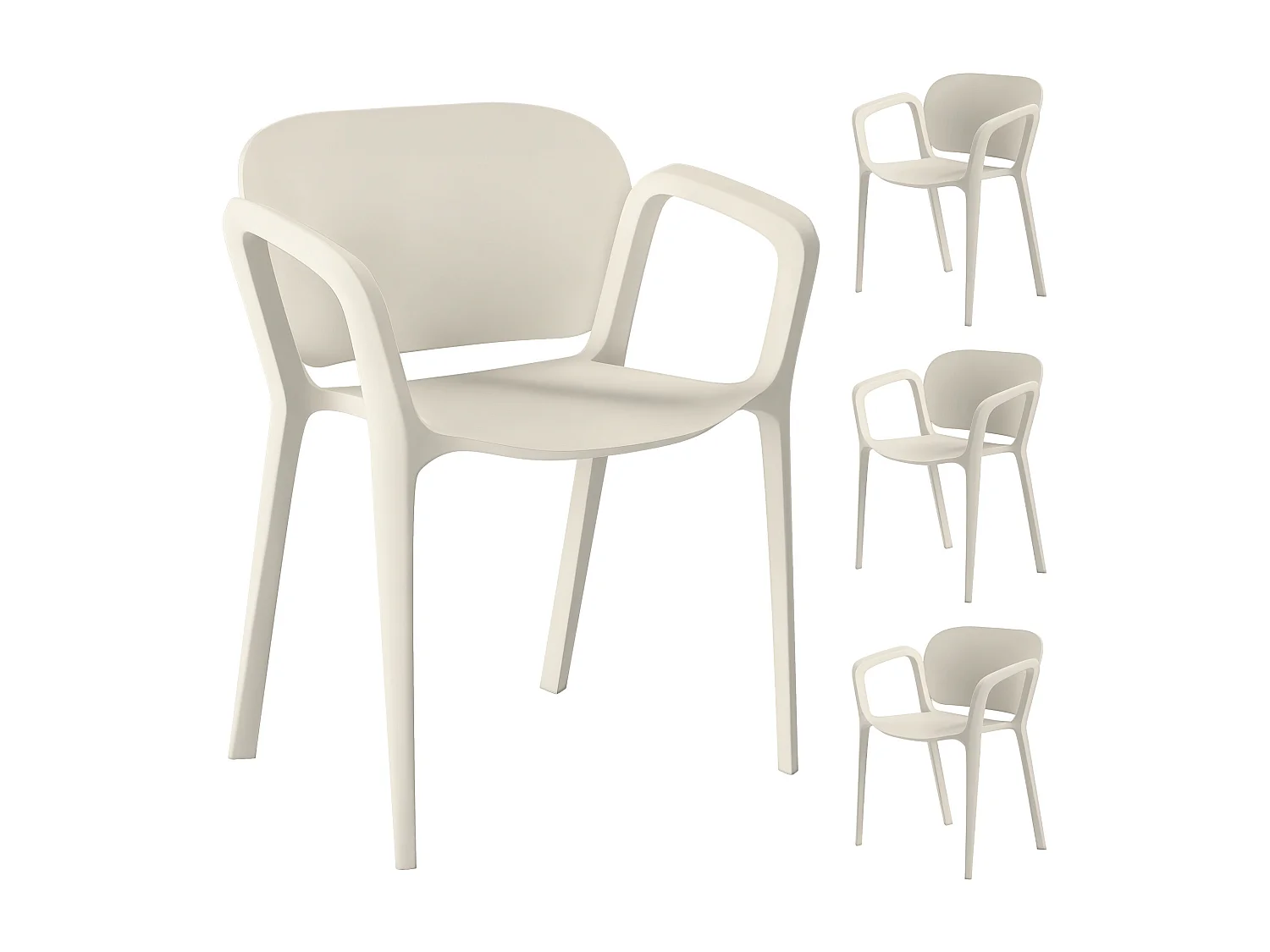 Set 4 sedie da giardino impilabili e moderne in pp bianco 60x56x75 cm