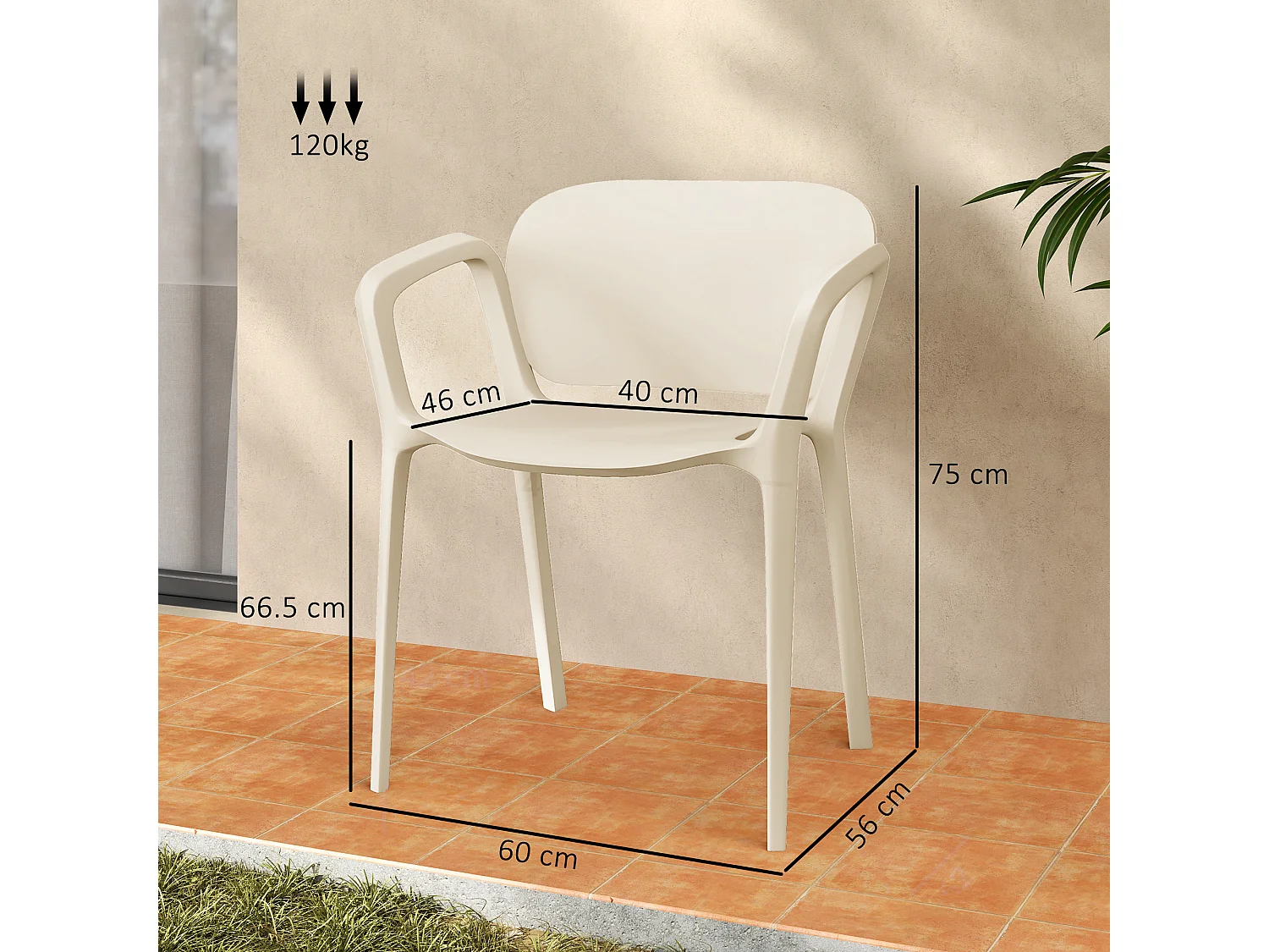 Set 4 sedie da giardino impilabili e moderne in pp bianco 60x56x75 cm