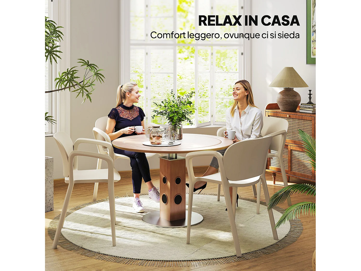 Set 4 sedie da giardino impilabili e moderne in pp bianco 60x56x75 cm