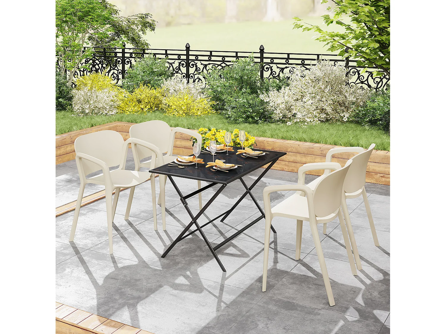 Set 4 sedie da giardino impilabili e moderne in pp bianco 60x56x75 cm