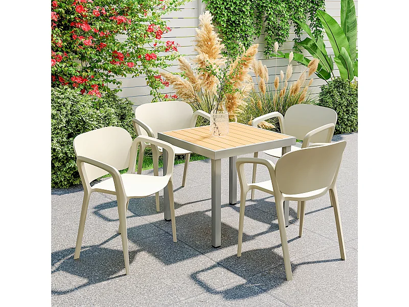 Set 4 sedie da giardino impilabili e moderne in pp bianco 60x56x75 cm
