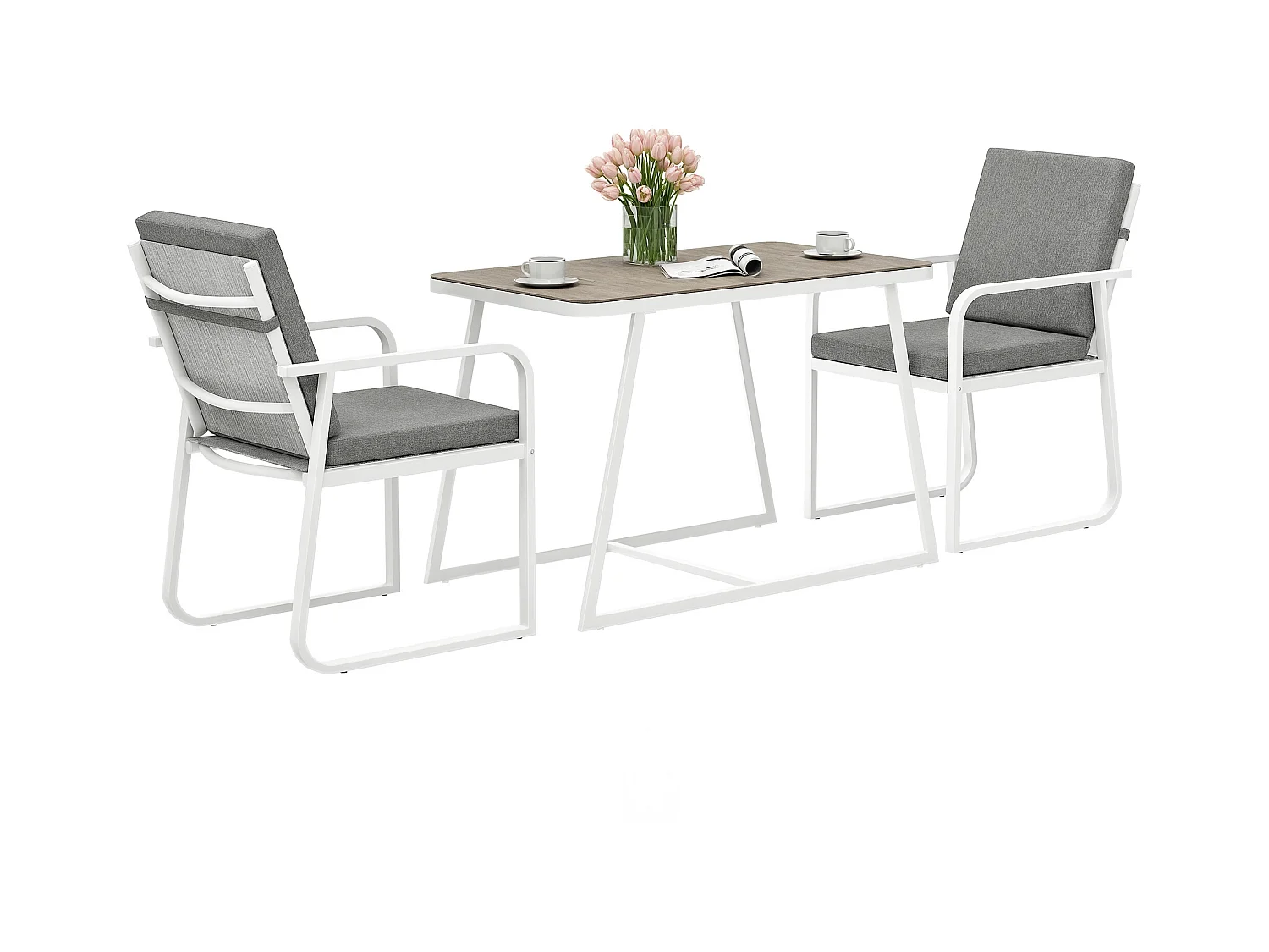 Set da esterno 3 pezzi con 2 sedie e tavolo da giardino bianco