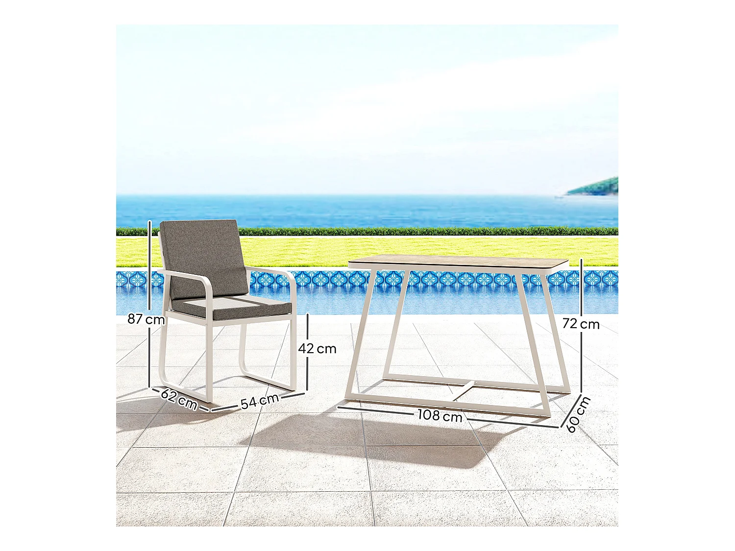 Set da esterno 3 pezzi con 2 sedie e tavolo da giardino bianco