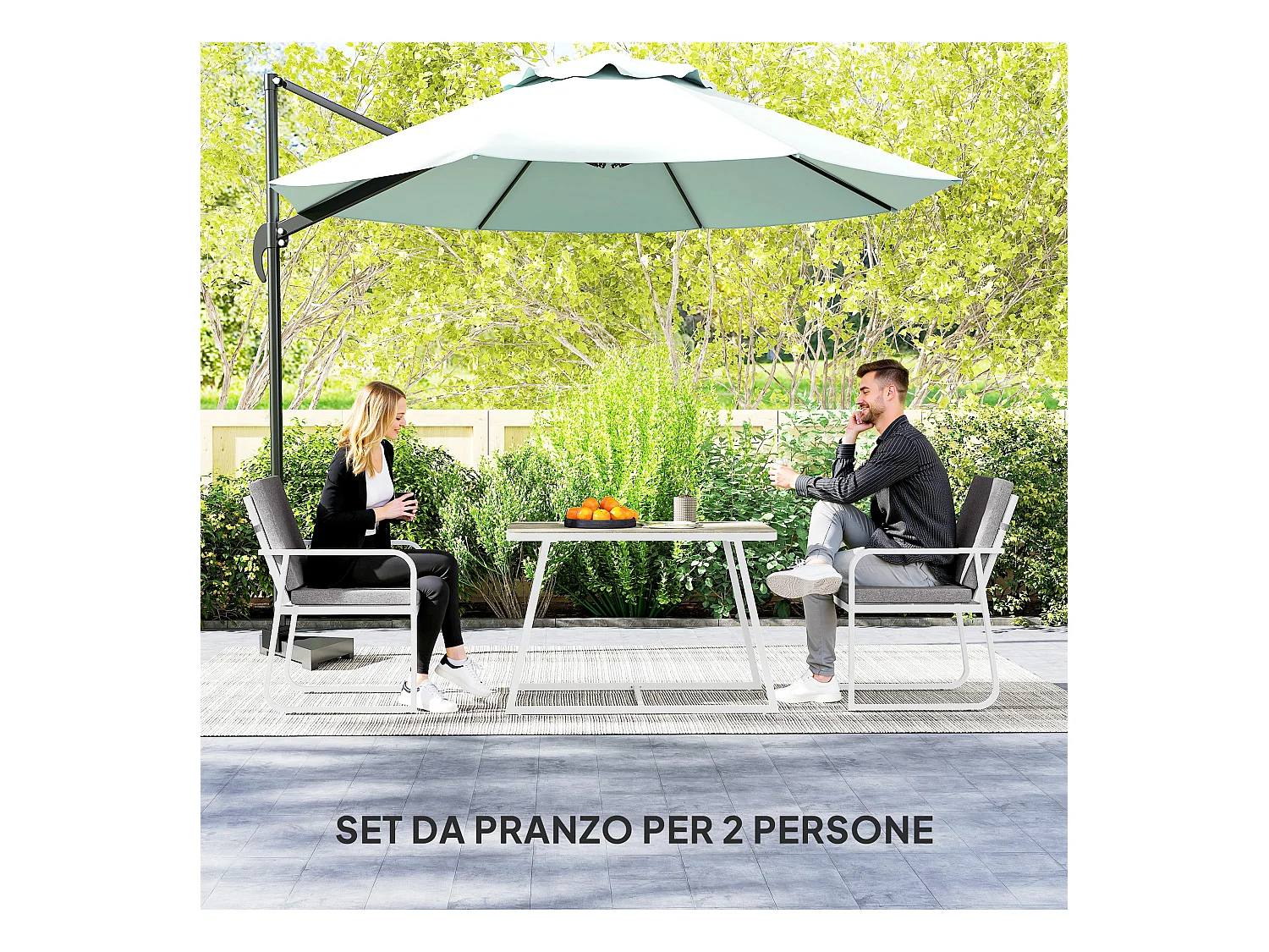 Set da esterno 3 pezzi con 2 sedie e tavolo da giardino bianco