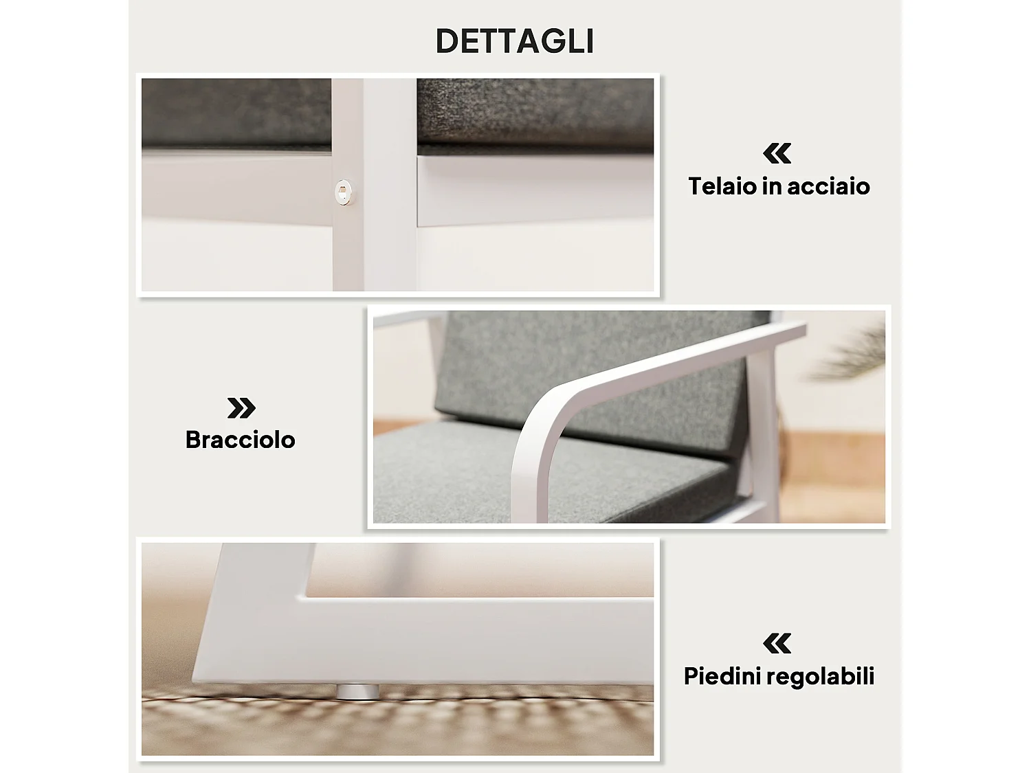 Set da esterno 3 pezzi con 2 sedie e tavolo da giardino bianco