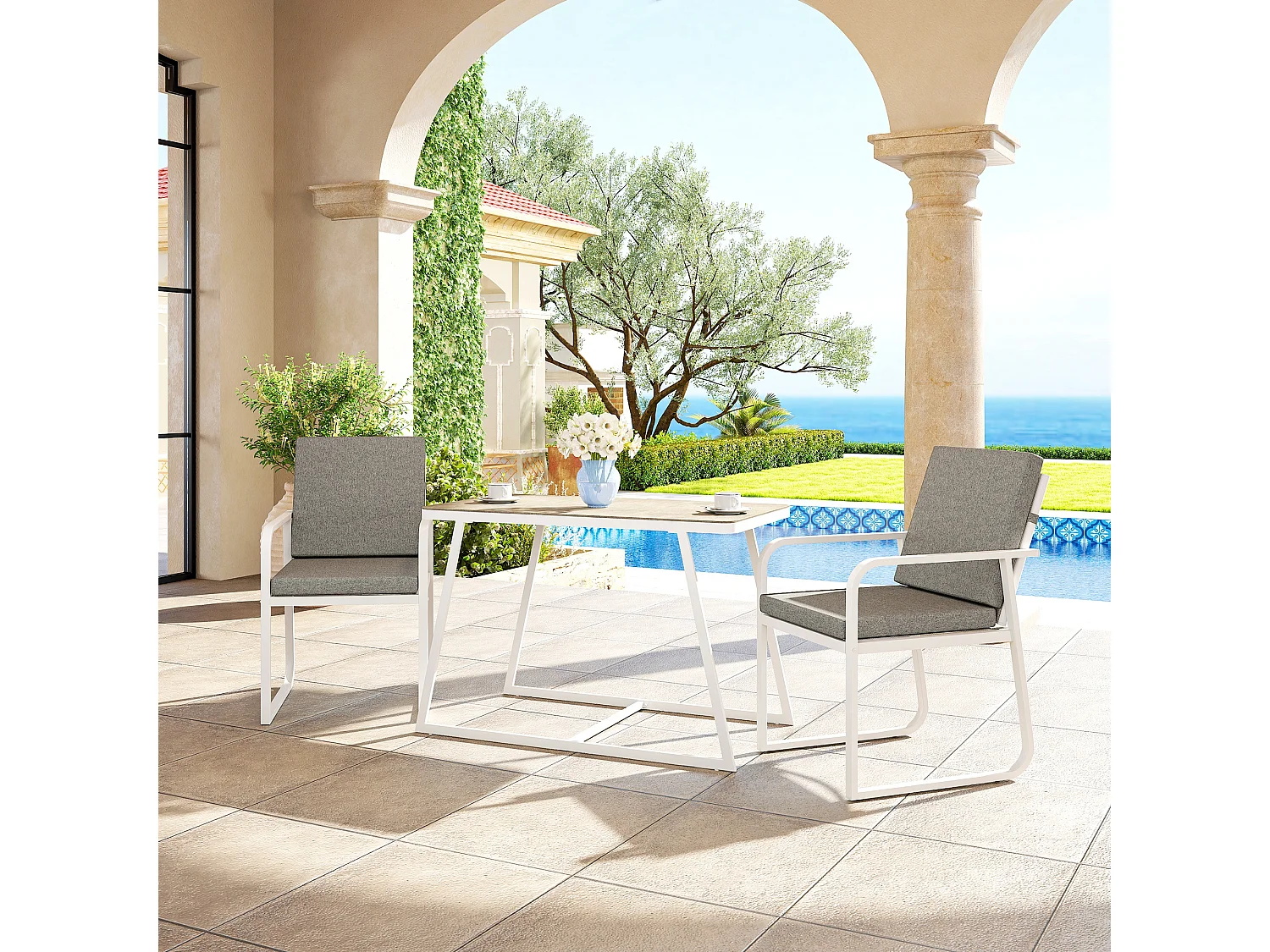 Set da esterno 3 pezzi con 2 sedie e tavolo da giardino bianco