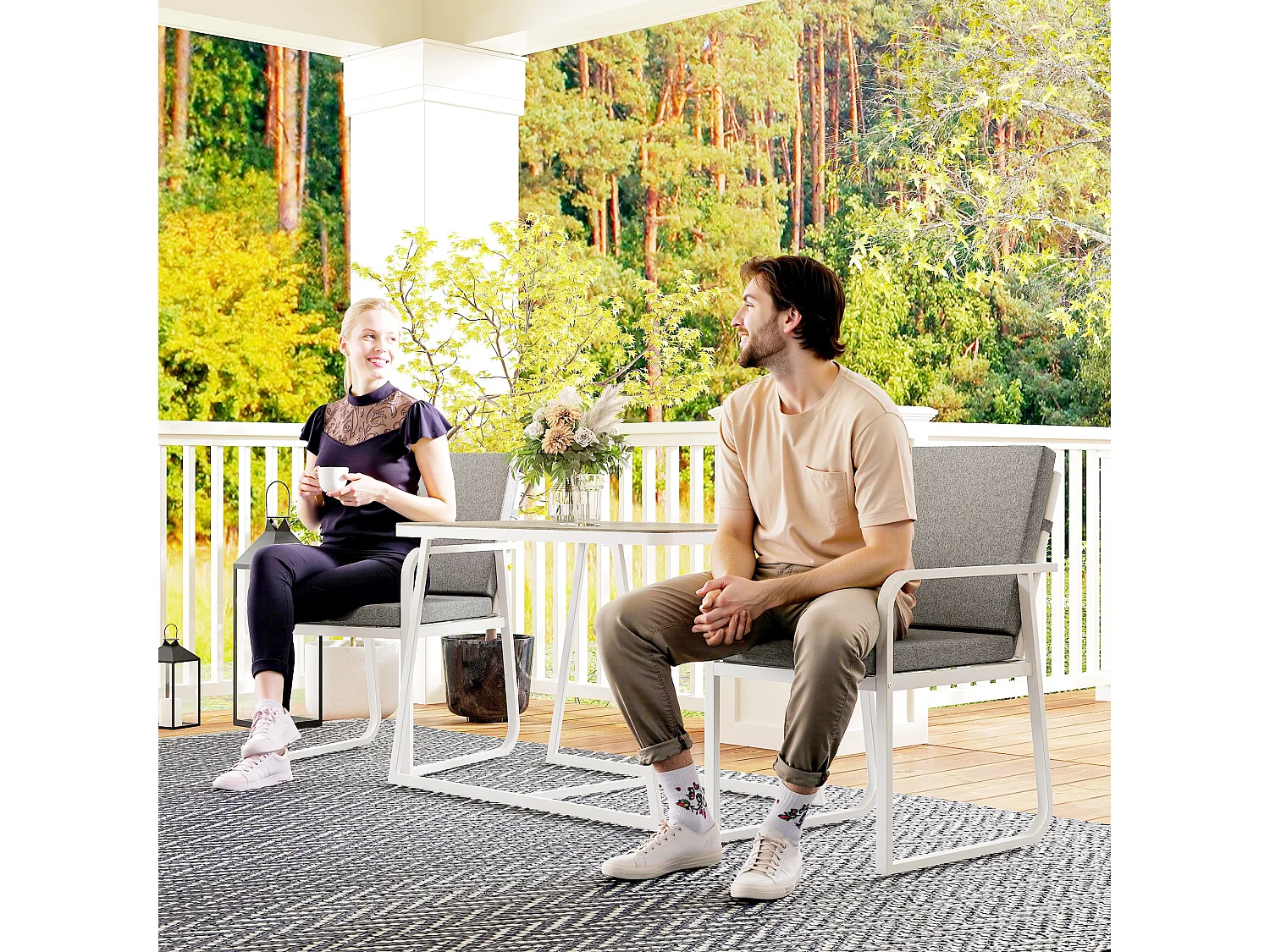 Set da esterno 3 pezzi con 2 sedie e tavolo da giardino bianco