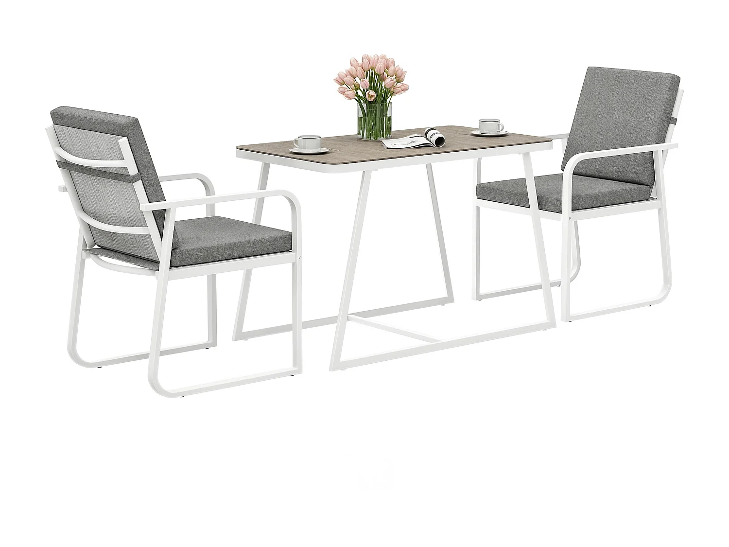 Set da esterno 3 pezzi con 2 sedie e tavolo da giardino bianco