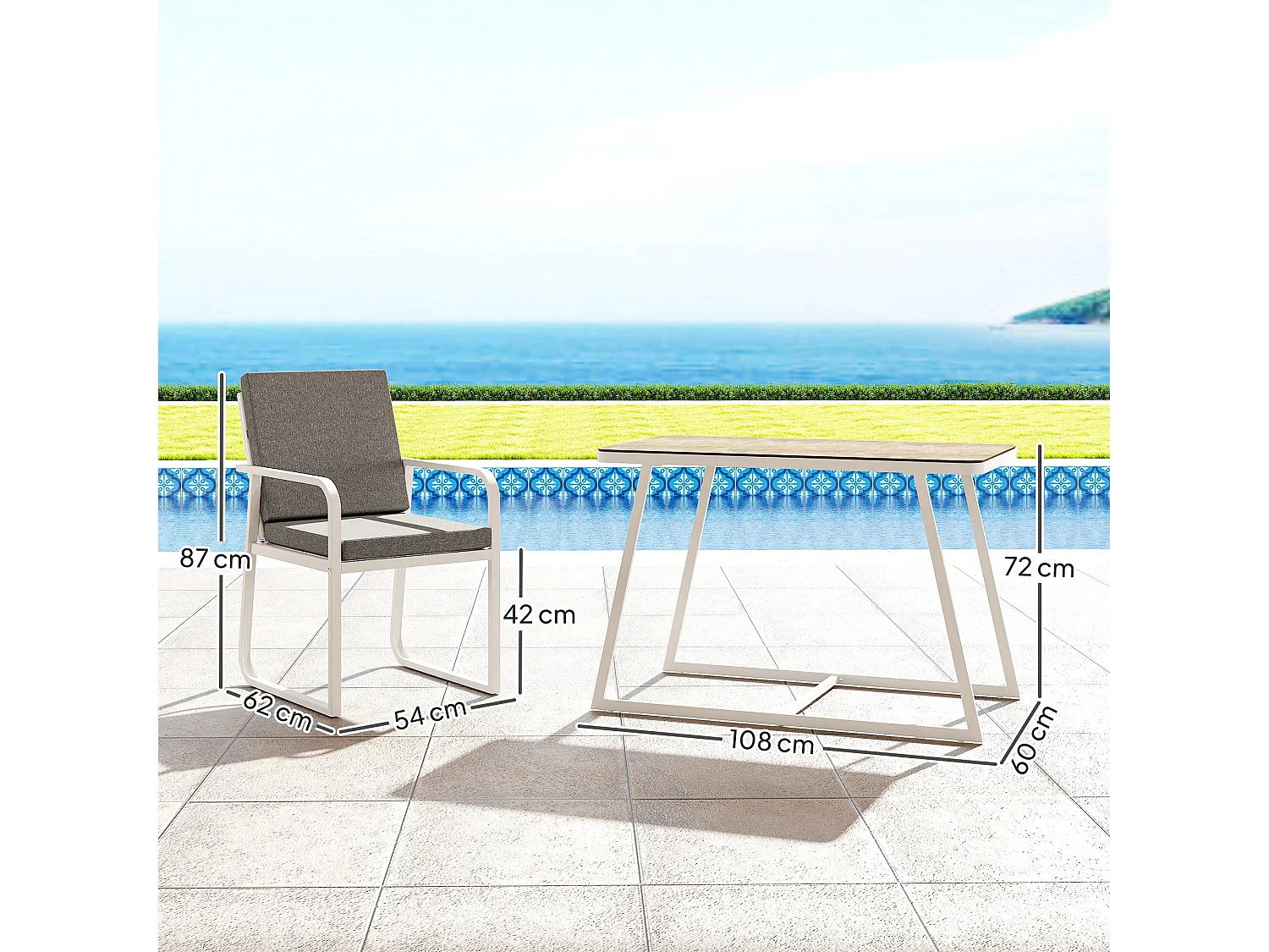 Set da esterno 3 pezzi con 2 sedie e tavolo da giardino bianco