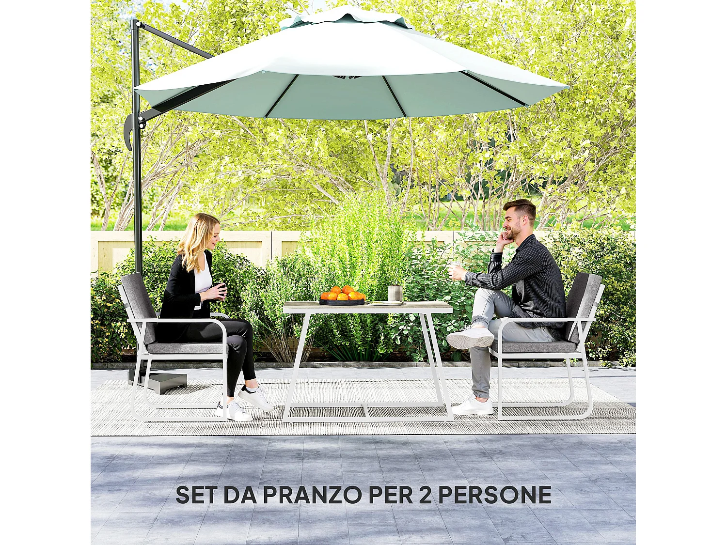 Set da esterno 3 pezzi con 2 sedie e tavolo da giardino bianco