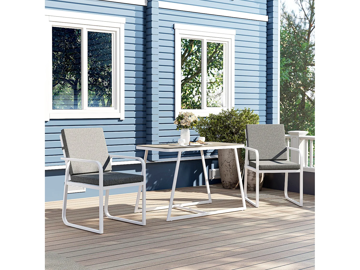 Set da esterno 3 pezzi con 2 sedie e tavolo da giardino bianco