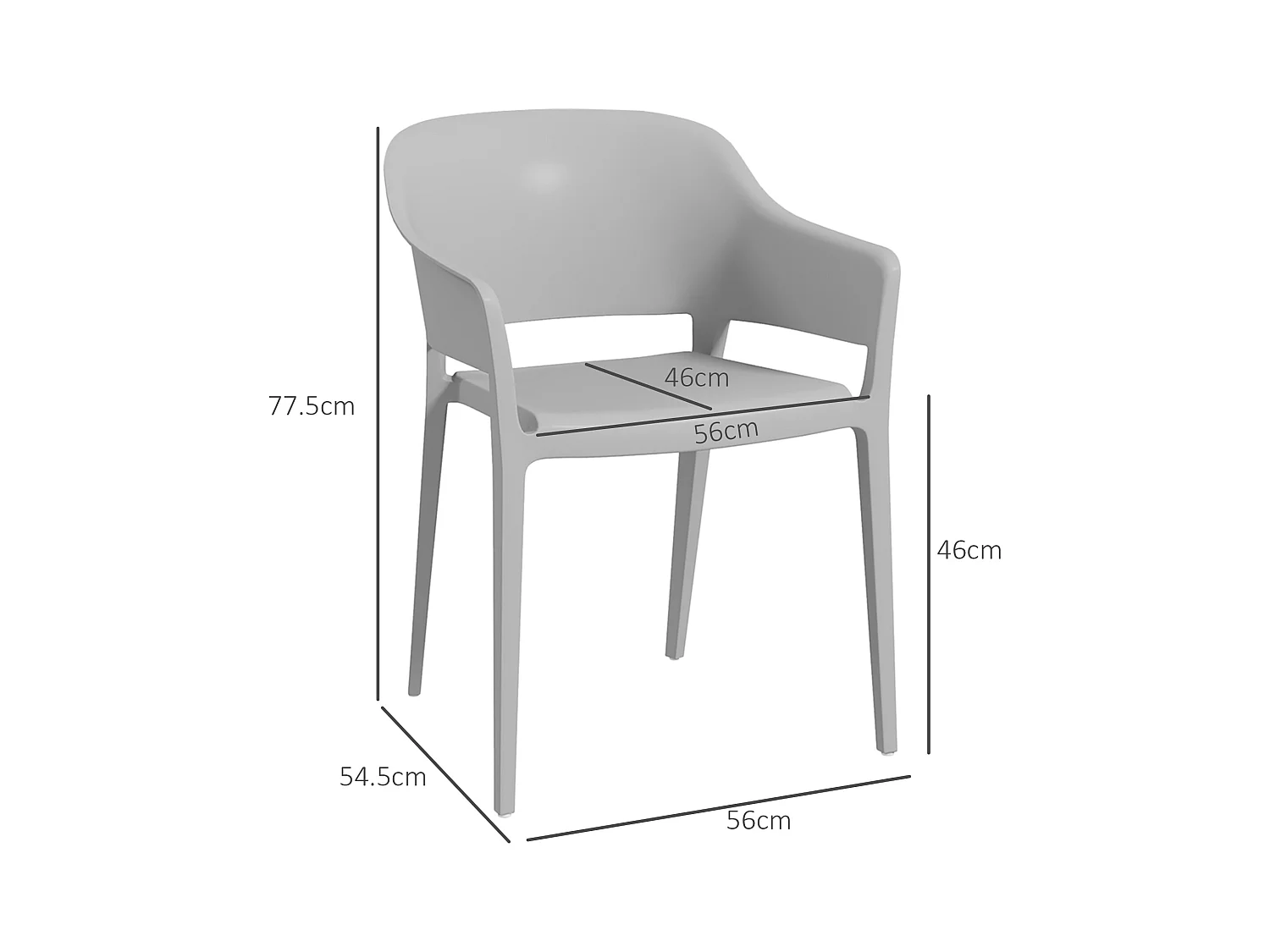 Set 4 sedie da giardino impilabili con braccioli in plastica grigio