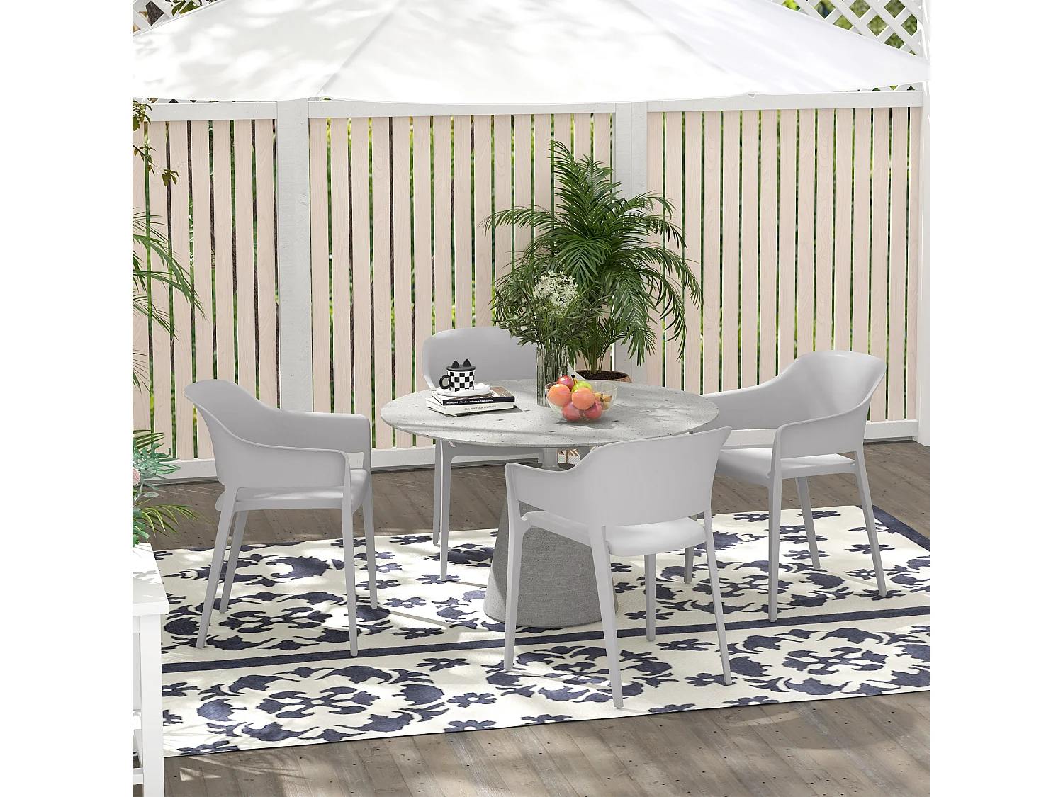 Set 4 sedie da giardino impilabili con braccioli in plastica grigio