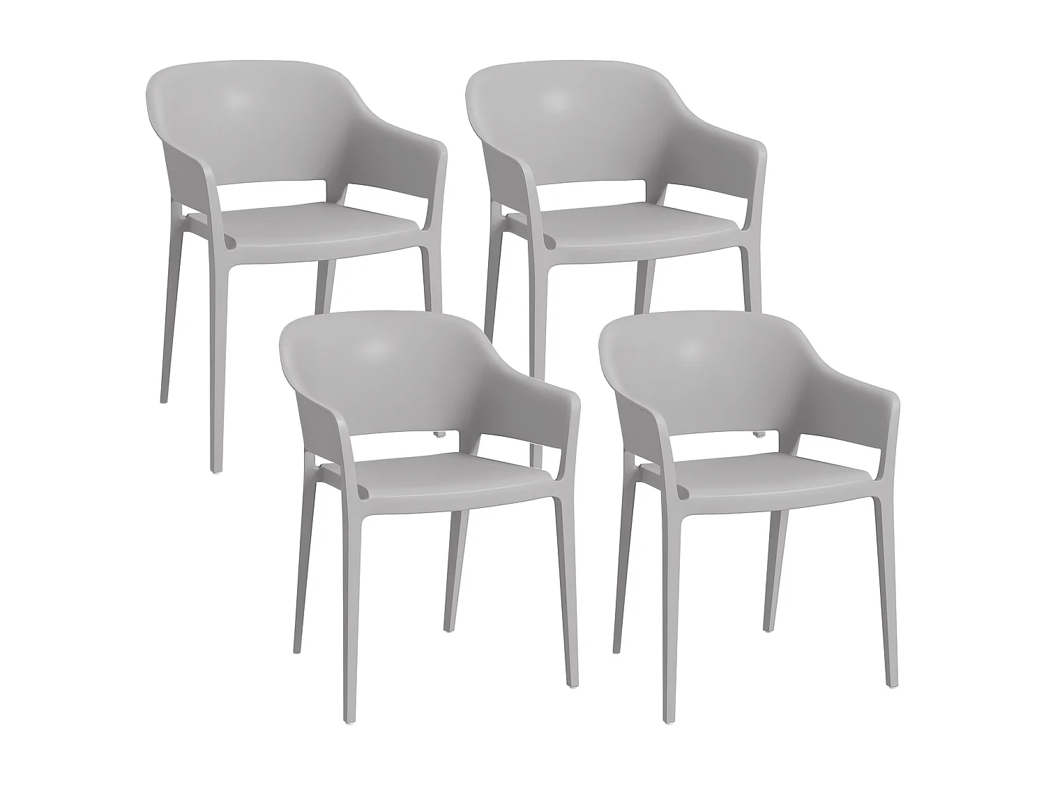 Set 4 sedie da giardino impilabili con braccioli in plastica grigio