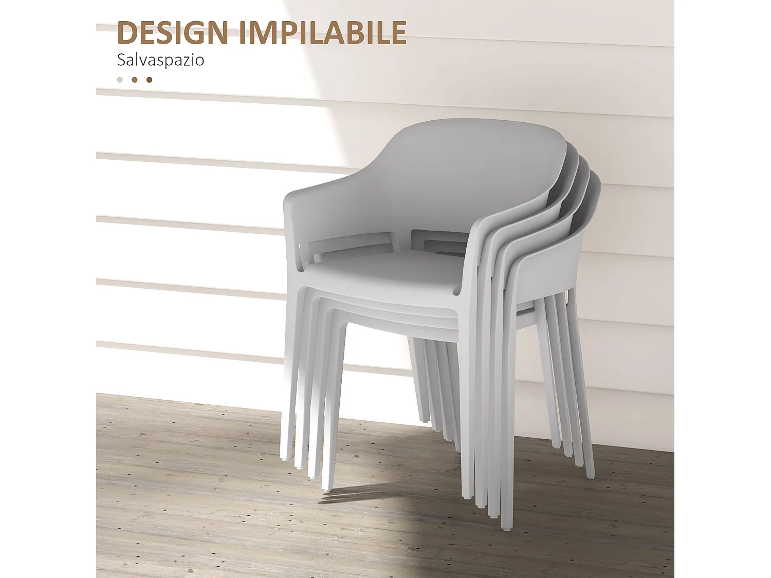 Set 4 sedie da giardino impilabili con braccioli in plastica grigio