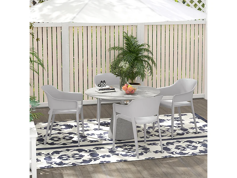 Set 4 sedie da giardino impilabili con braccioli in plastica grigio