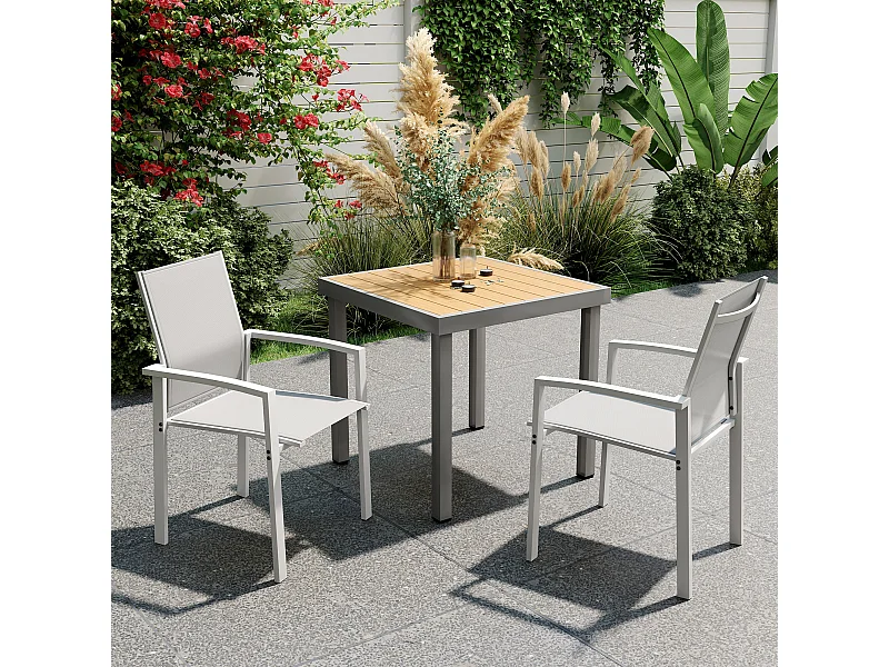 Set 2 sedie da giardino impilabili in acciaio textilene grigio chiaro