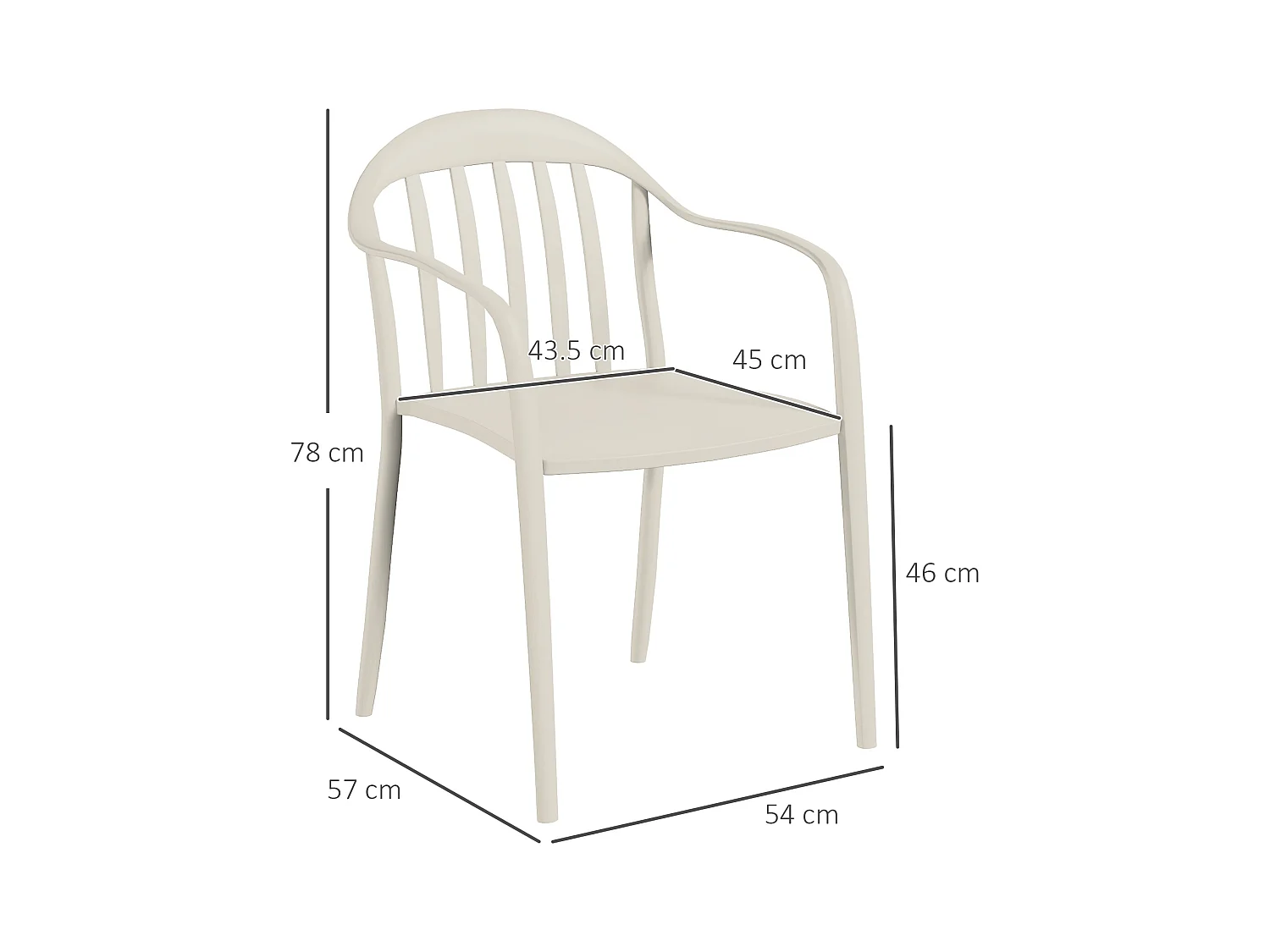 Set 4 sedie da giardino impilabili con braccioli in pp bianco